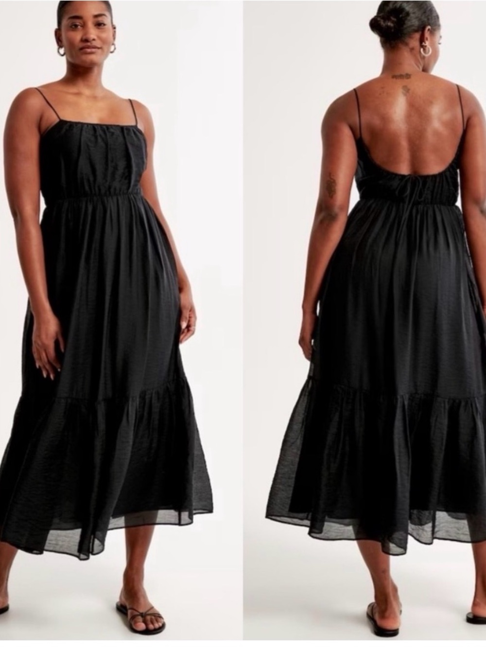 Abercrombie Low Back Tiered Midi Dress Black